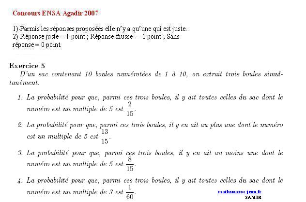 Concours ENSA agadir 2007(exercice5) Ex510