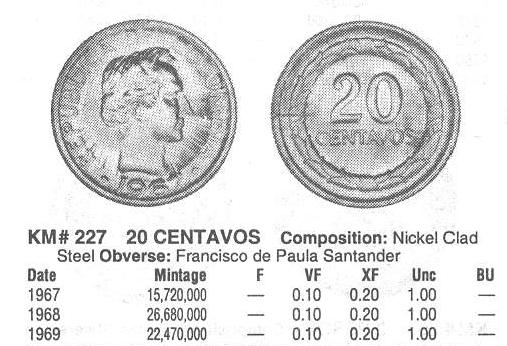Colombia, 20 centavos, 1968. Colomb10