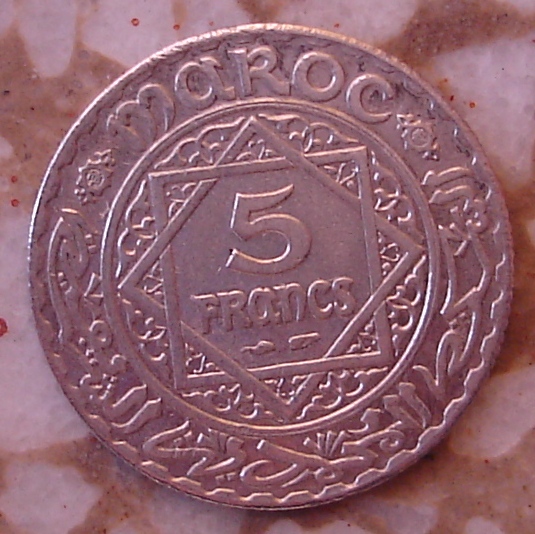 Marruecos, 5 francos, 1933 (1352 héjira). 45410