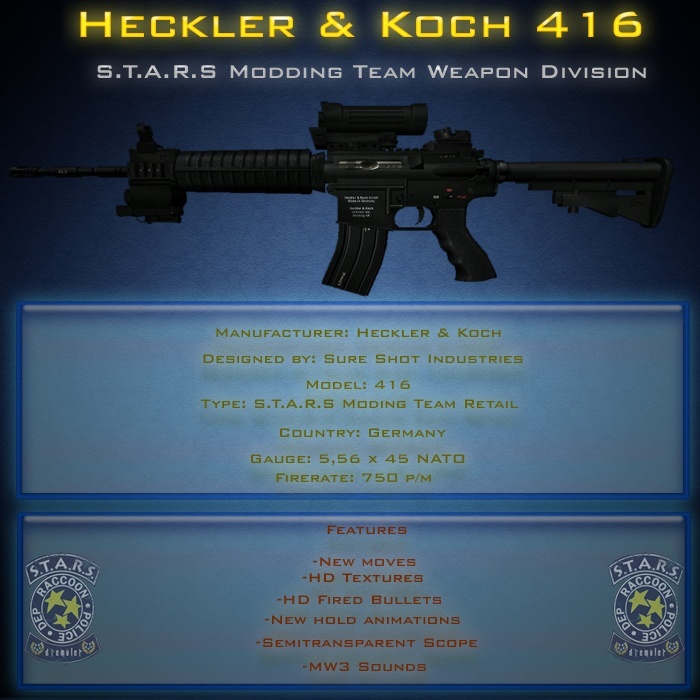 HK416 con sonidos y animaciones especiales para Leon Render10