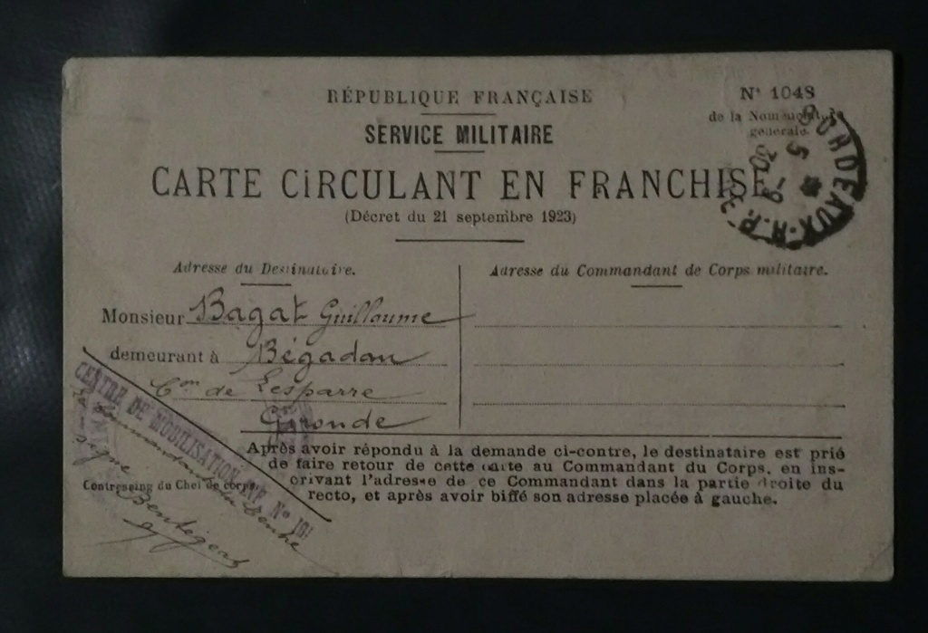 Guillaume BAGAT - classe 1918 - De la Coloniale à l'Infanterie 1210