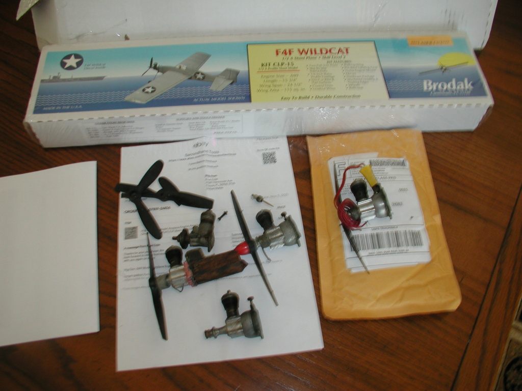 Mail day. 1/2A Brodak Wildcat, Junk .049's, and curious Babe Bee intake screen. P1012000