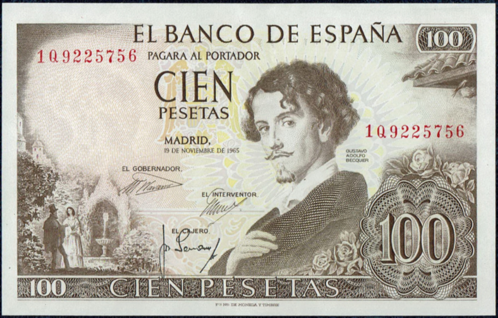 La dama romántica del billete de 100 pesetas 1965, dedicado a Bécquer Imagen12