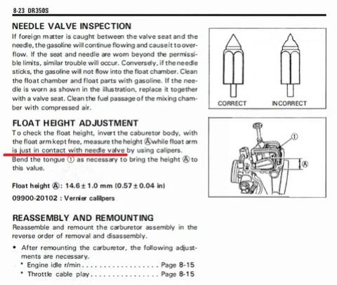 Regolazione altezza galleggiante carburatore