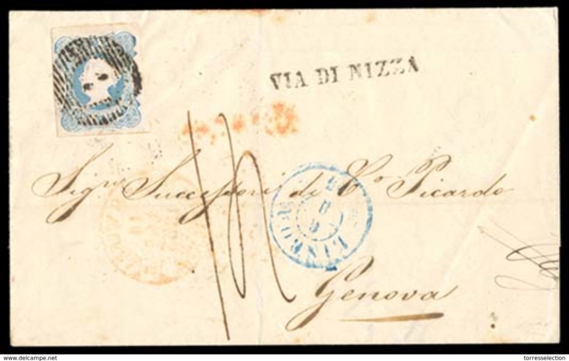 Lettres à la Sardaigne via la France, après la convention de 1851 Portug10