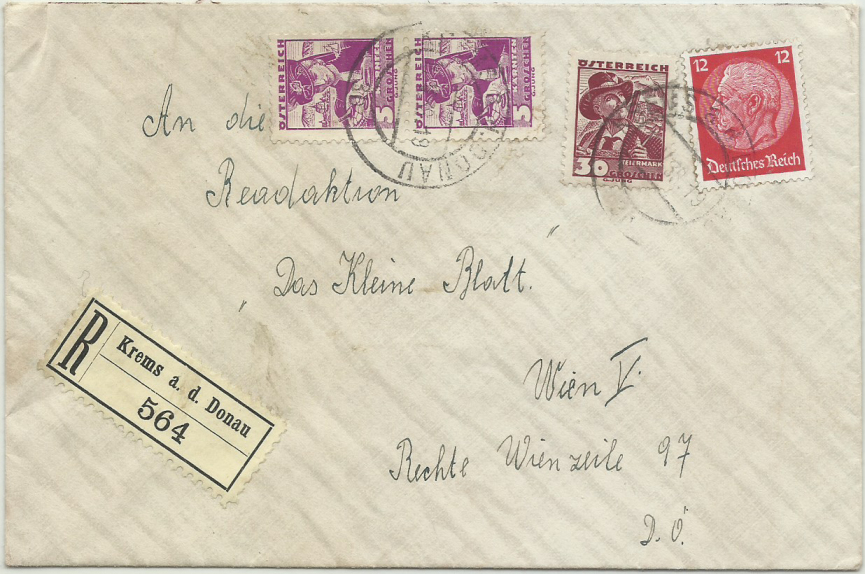 Rekozettel und -Belege Krems an der Donau 19380510