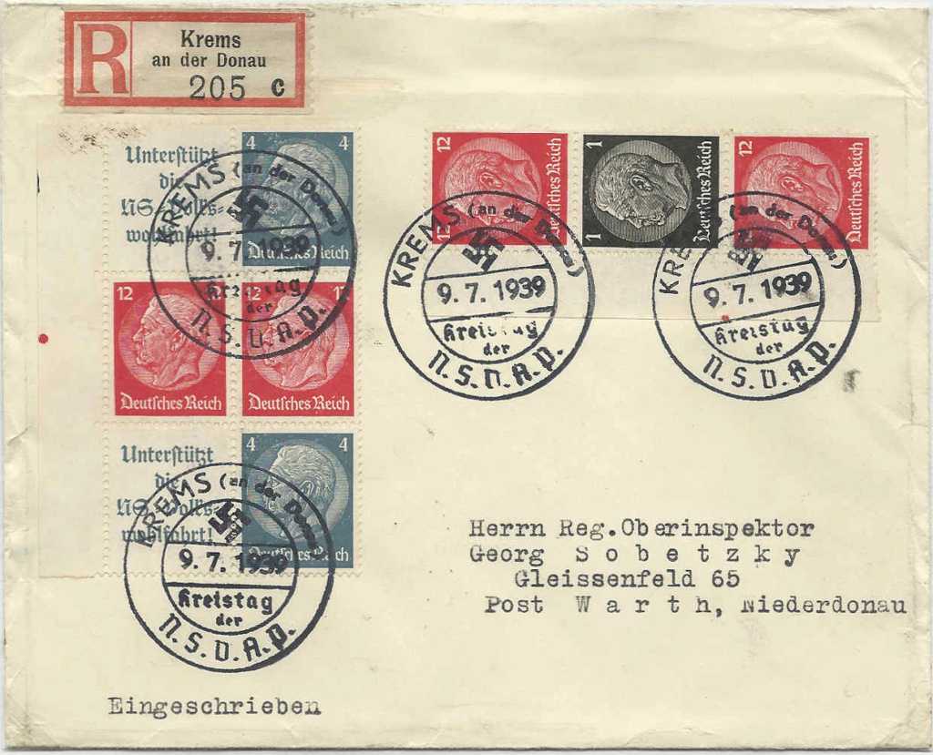 Rekozettel und -Belege Krems an der Donau 19390710