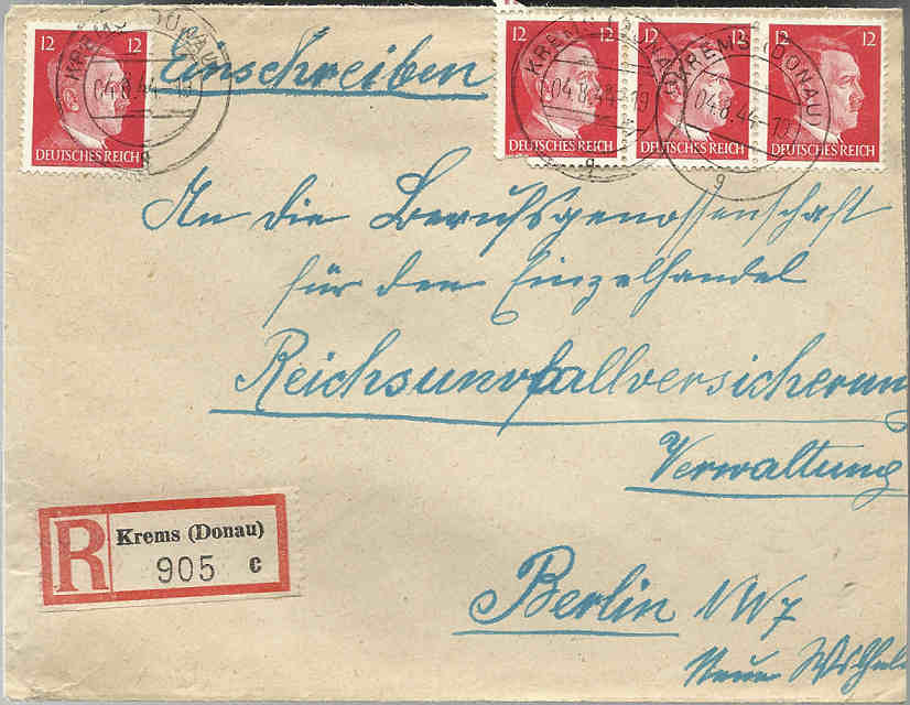 Rekozettel und -Belege Krems an der Donau 19440810