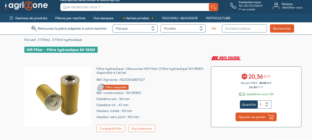 ref filtre hydrolique Hymac 370 Scree572