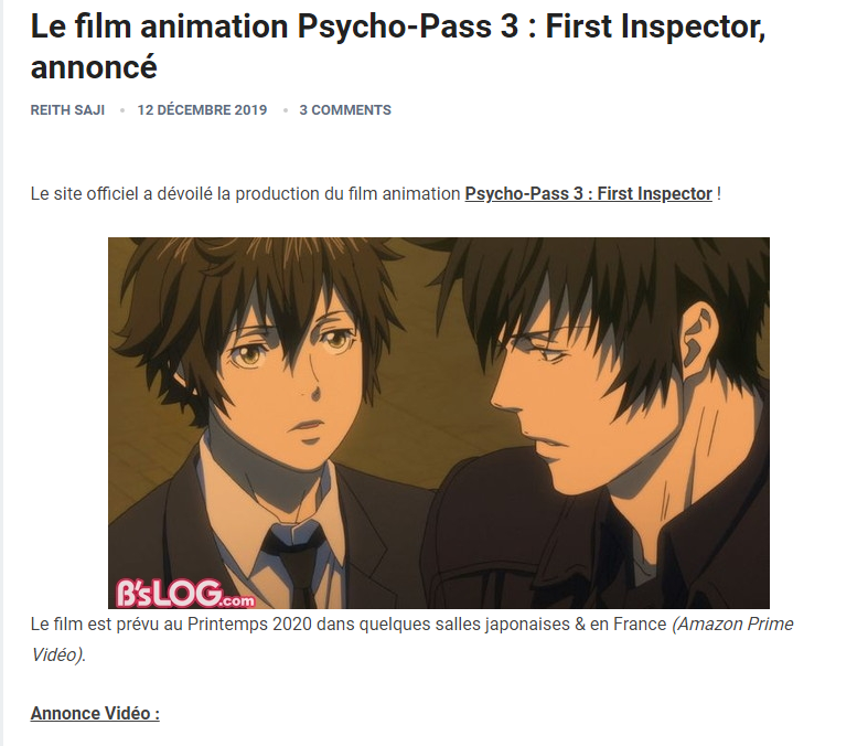 Psycho-Pass 3 : First Inspector, annoncé Captu111