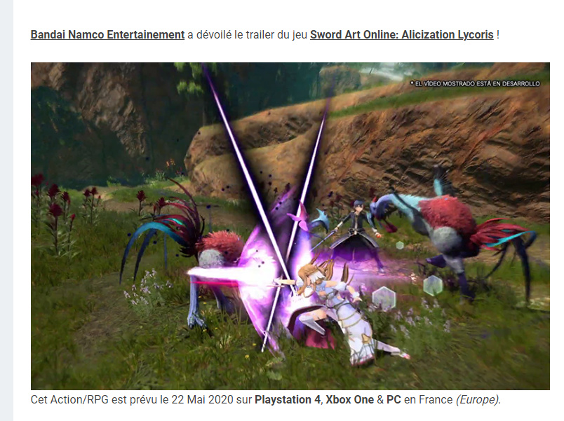 Sword Art Online: Alicization Lycoris, daté en France + Trailer Captur31