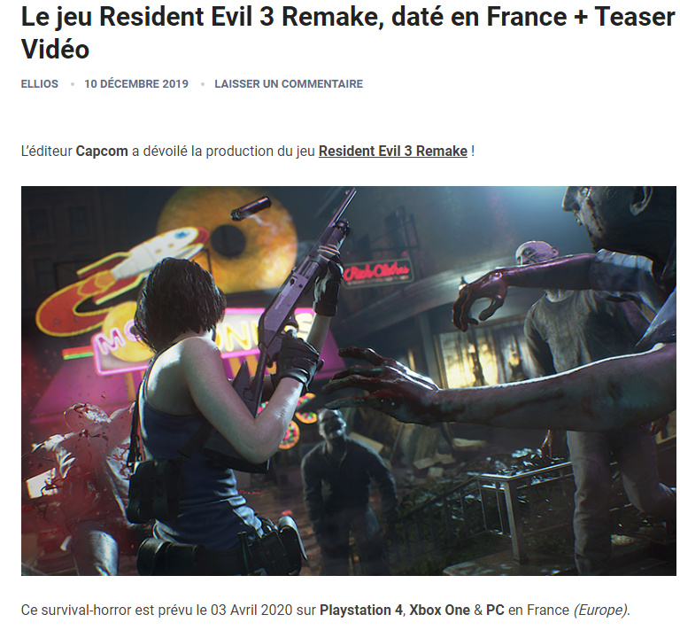 Resident Evil 3 Remake, daté en France + Teaser Vidéo Captur33