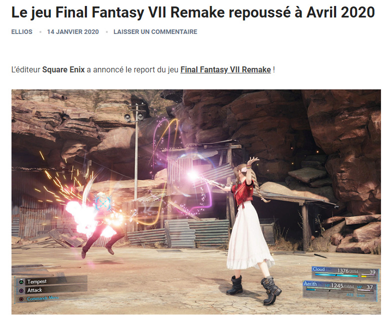 Final Fantasy VII Remake repoussé à Avril 2020 Captur44