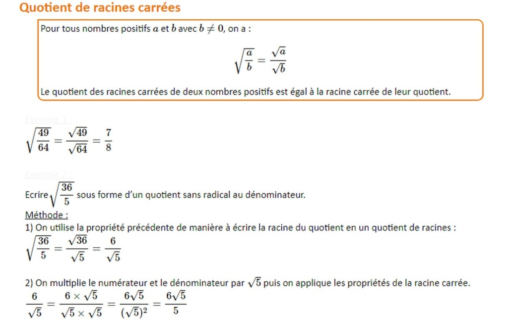 Racines carrées : Quotient de racines carrées Cs01-d11