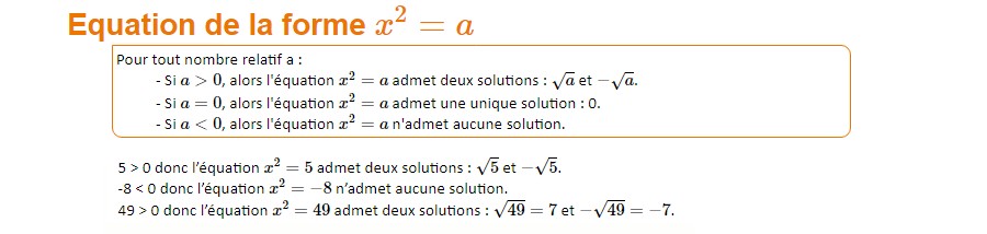 Racines carrées : Equation de la forme x²=a Cs01-e10