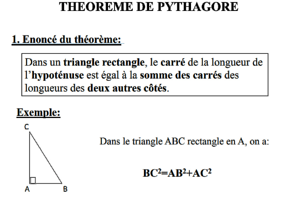 Théorème de Pythagore et sa réciproque : le cours Pythag11