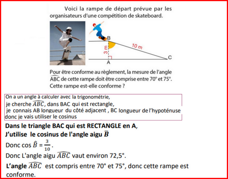 Corrigé Vive le skateboard Calculer un angle : COSINUS Vive_l11