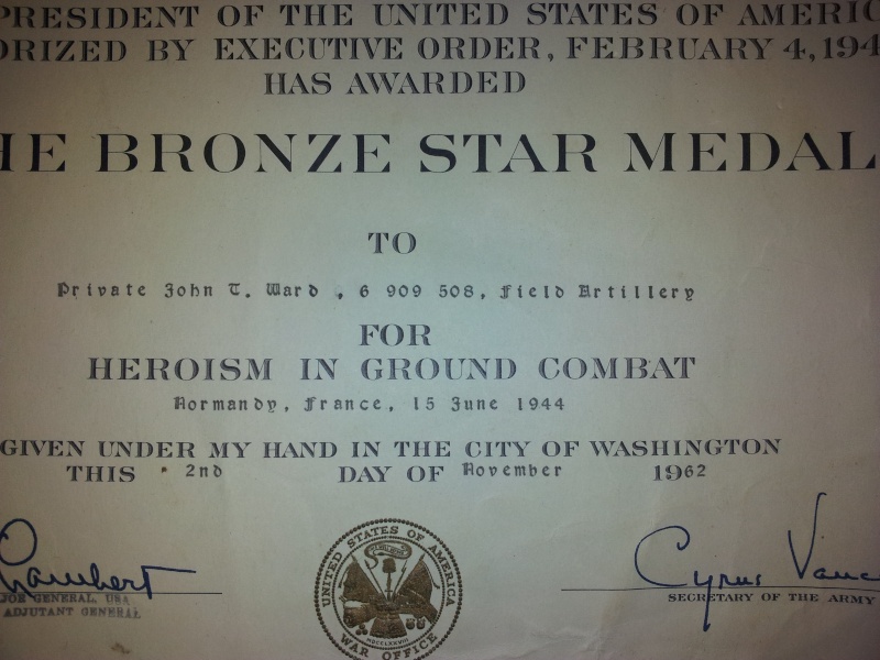 Diplome de la Bronze Star + médaille (Normandie 1944) 2011-350