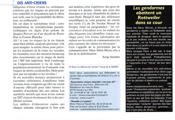 article de la revue vos chiens janv 2008 Page310