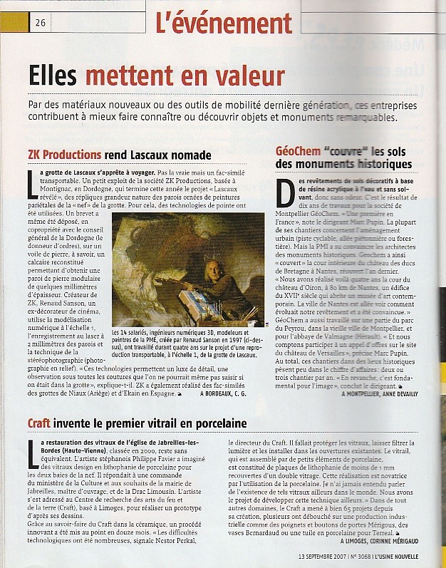 "Ces PMI au service du patrimoine" - L'usine nouvelle - n°3068 - sept.2007 Img_0038