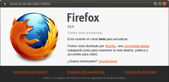 Firefox Beta 12 y 13 Firefo12