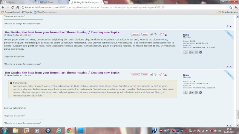 f. Getting the best from your forum Part Three: Posting / Creating new Topics Quoted10