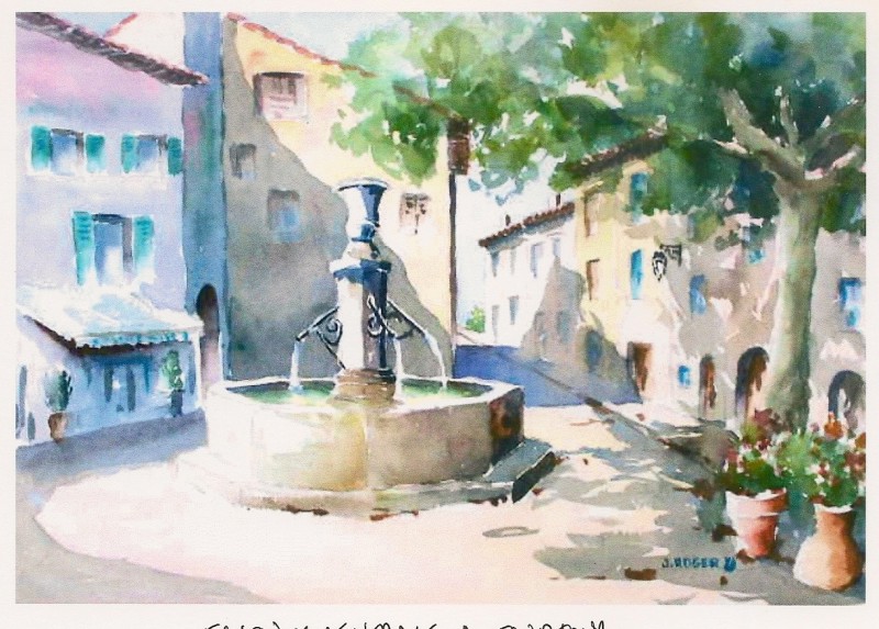 Aquarelle de la fontaine de Tourtour peinte sur motif en 1998 . Font_t10
