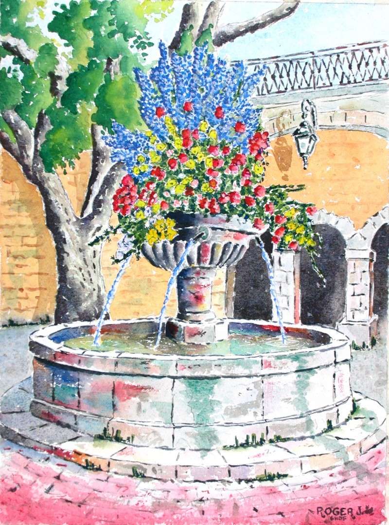 Aquarelle : la fontaine fleurie ( à Seillans Haut Var ) Fontai12