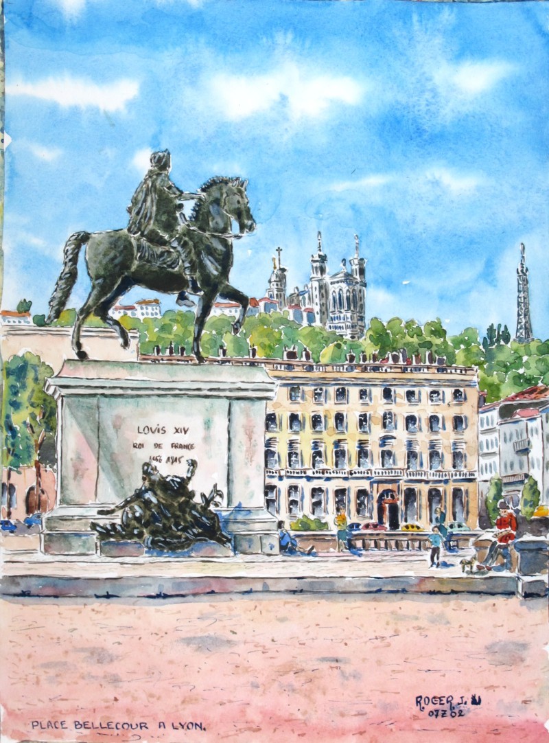 Aquarelle de Lyon Place Bellecour  Lyon_b10