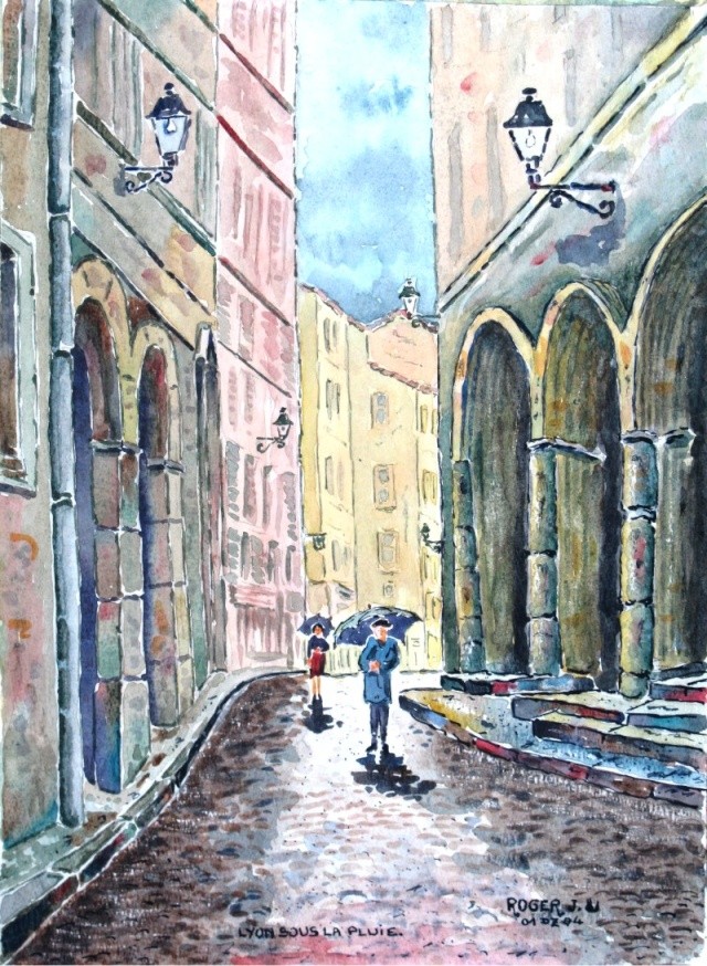 Aquarelle de Lyon sous le pluie . Lyon_p11