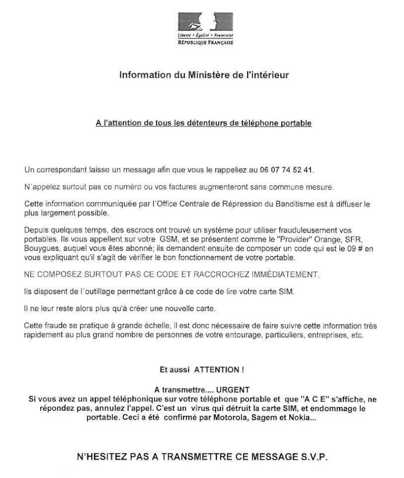 Attention numéro portable dangereux  42544310