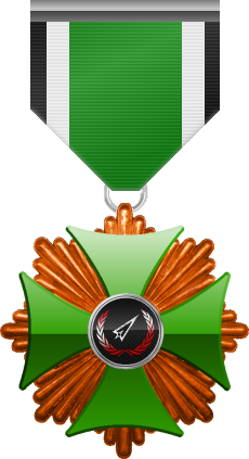 Bronze level of the Green Cross of the Silver Arrows - This award is given to a member who distinguished in a number of contributions made to the clan in the form of equipment, money or knowledge. Bronze level is the first of six.