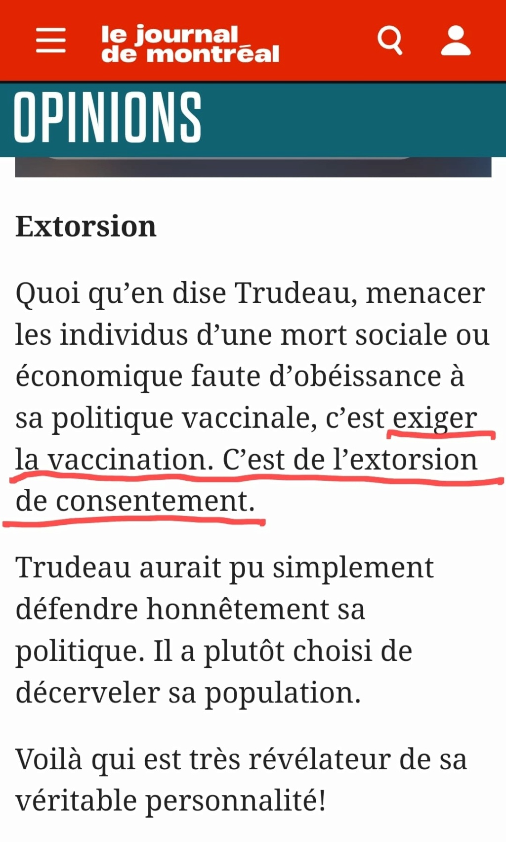 Trudeau a critiqué les Médias Sociaux pour avoir dit qu'il n'a forcé personne à prendre les Vaccins  34544710