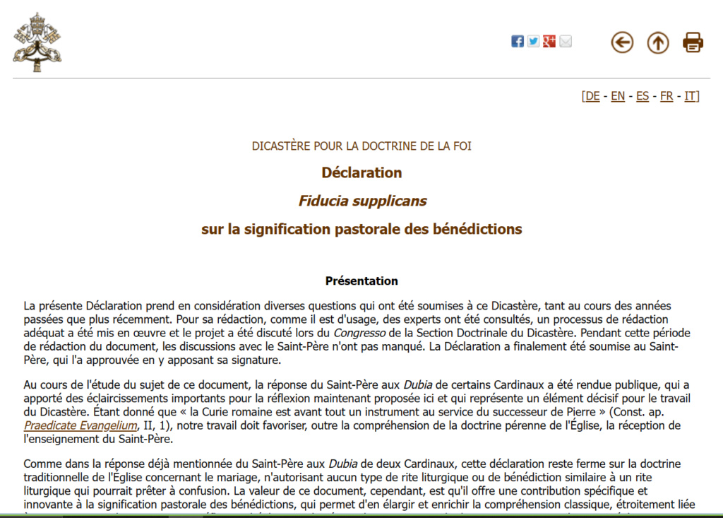 Déclaration "Fiducia Supplicans" sur la Signification Pastorale des Bénédictions ! Captu861
