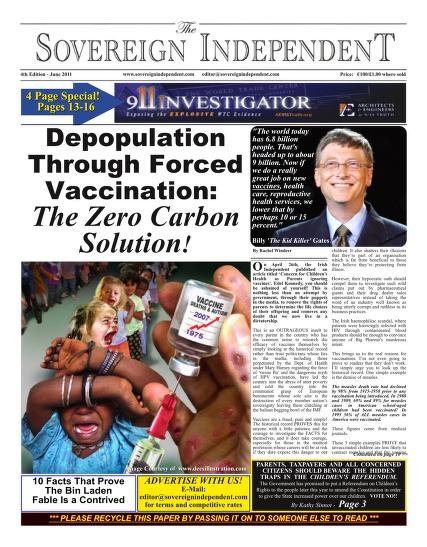 DÉJÀ EN 2011 : La Une d'un Journal annonçait le dépeuplement par la vaccination forcée ! Sovere10