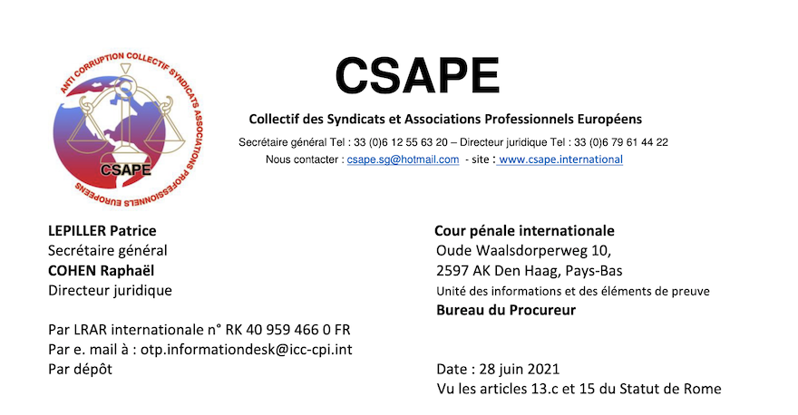COVID-19 : Plainte déposée contre la France devant la Cour Pénale Internationale pour Crime contre l Unname41