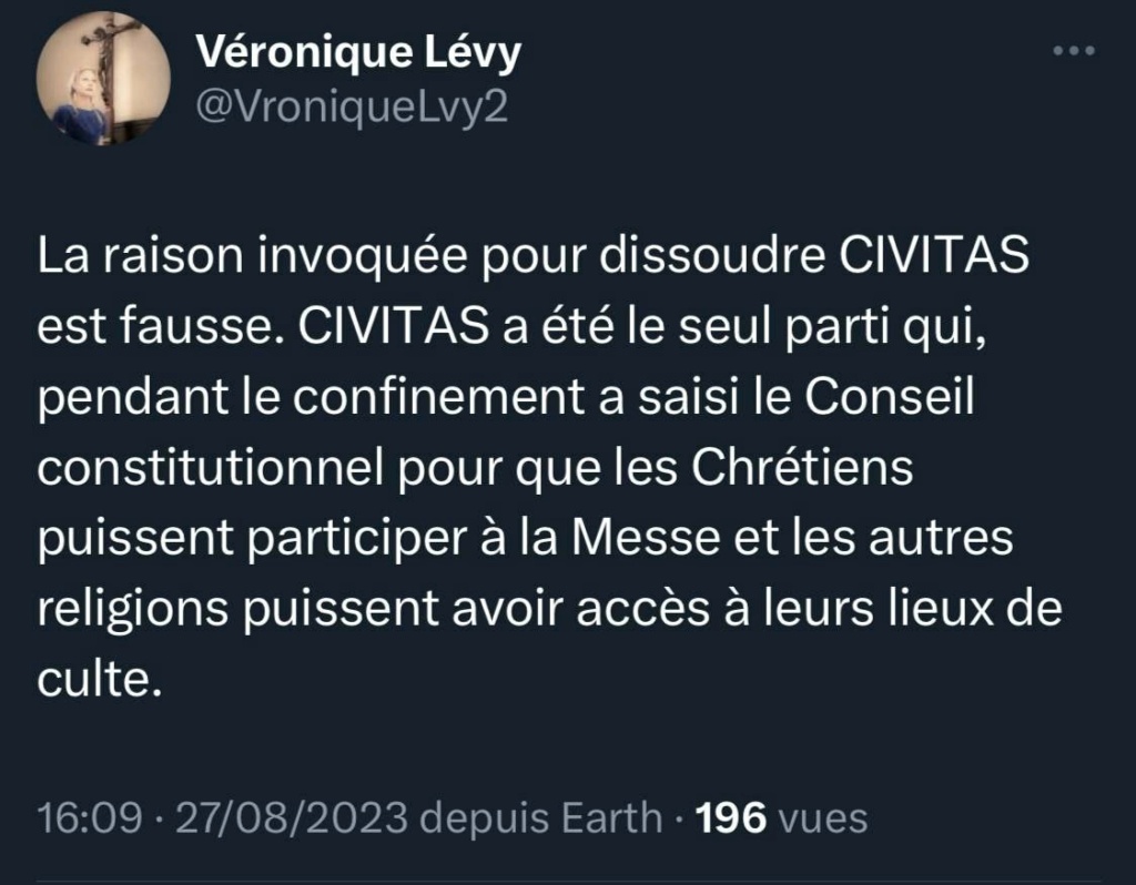 FRANCE : Dissolution de Civitas. Le Gouvernement Macron cible maintenant les Catholiques dits intégr - Page 4 Veroni10