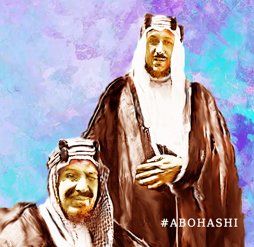 الملك عبد العزيز آل سعود وأبنه الأكبر الملك سعود بن عبد العزيز  #abohashi Aaaa_o12