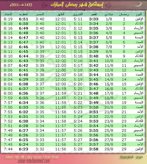امساكية شهر رمضان  1432 - 2011 210