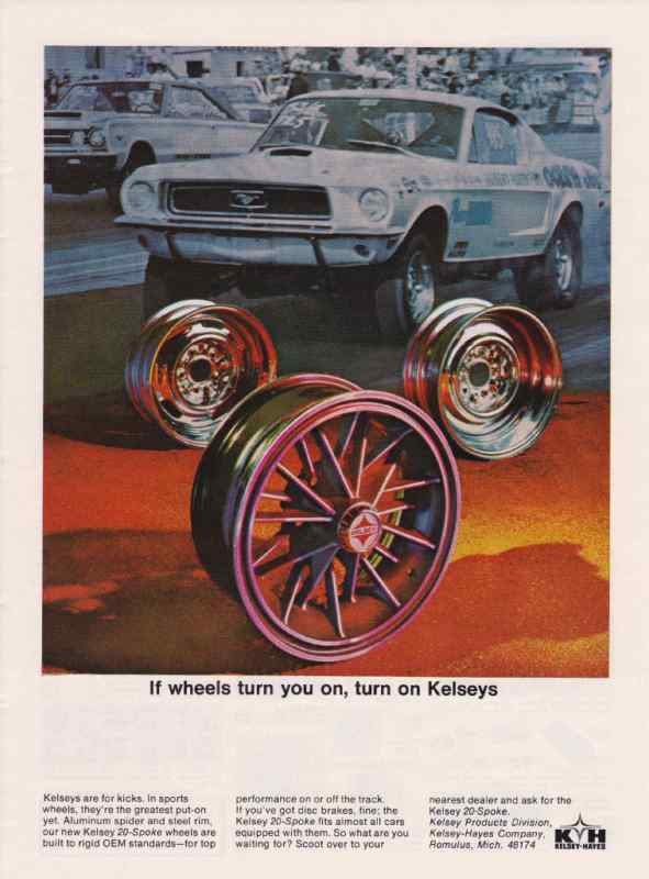 Publicitée de magazine incluant des Mustang 1968 Kelsey10