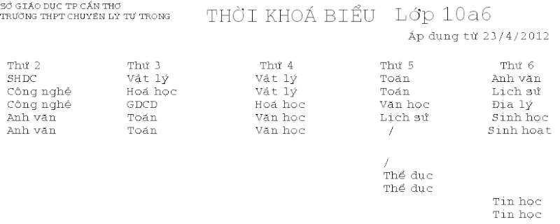   Thời Khoá Biểu [áp dụng từ 23/4/2012) Tkb15