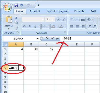 Come fare operazioni all'interno di una casella Excel Excel110