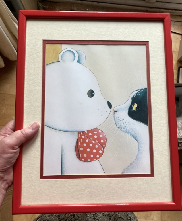 Childrens print - White bear with bow tie and pencil  3d709010