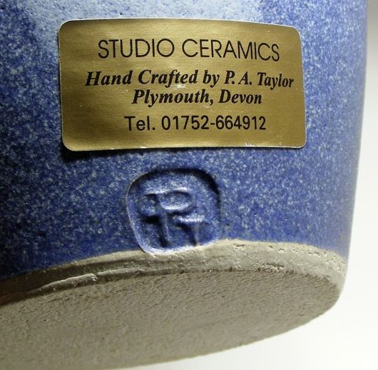 Blue stoneware studio vase P or PT mark - Patrick Taylor 6c4eb510