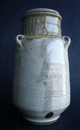 Large ash glaze vase, 3 lug handles, maybe Richard Batterham 732cfa10