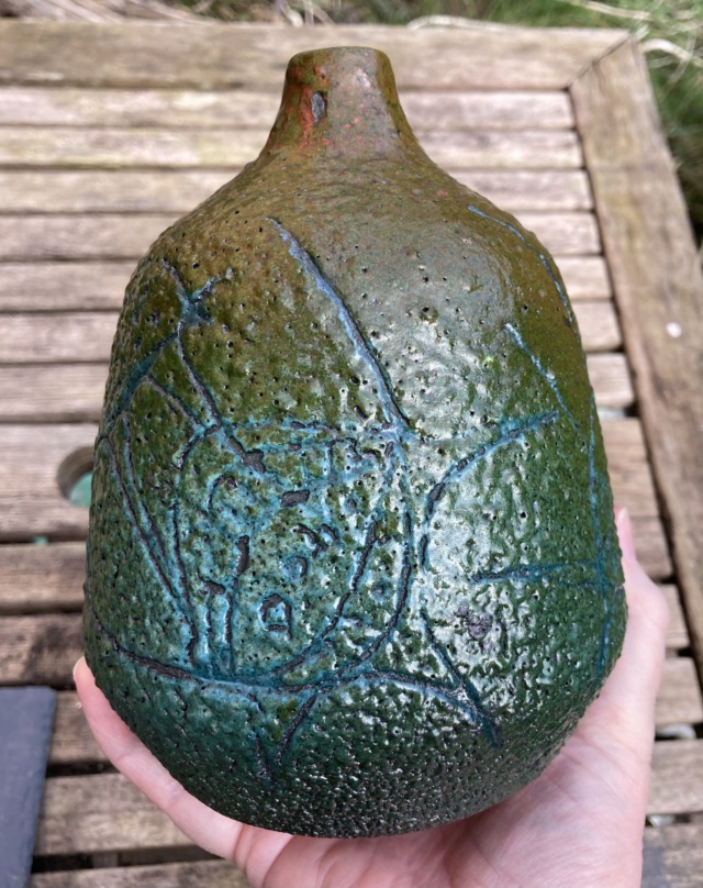 Mystery blue-green-orange vase with sgraffito decoration  B567ed10