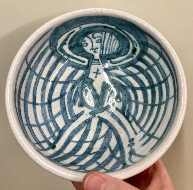 Tin glazed bowl with priest? Unmarked  C12be910