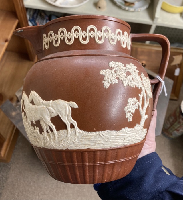Old sprigged jug with hunting scene, stamped Wilson - David Wilson, Hanley  Dee89010