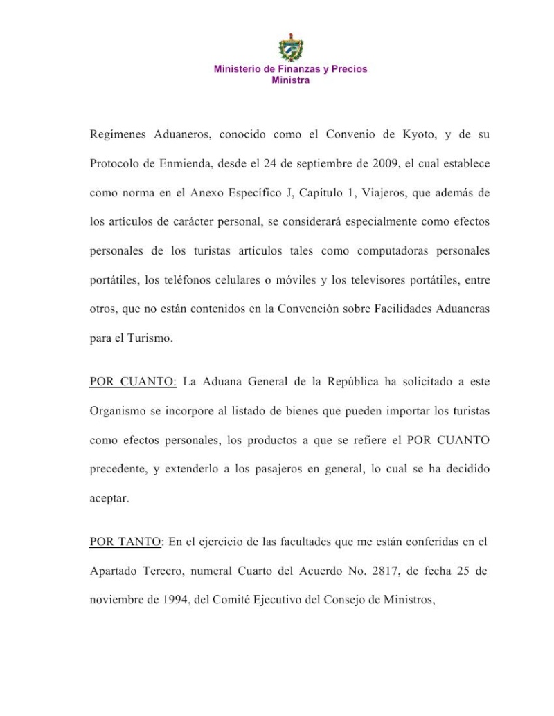 Aduana de Cuba lanza nuevo decreto vigente desde el 10 de noviembre para la importación de artículos personales Res35712