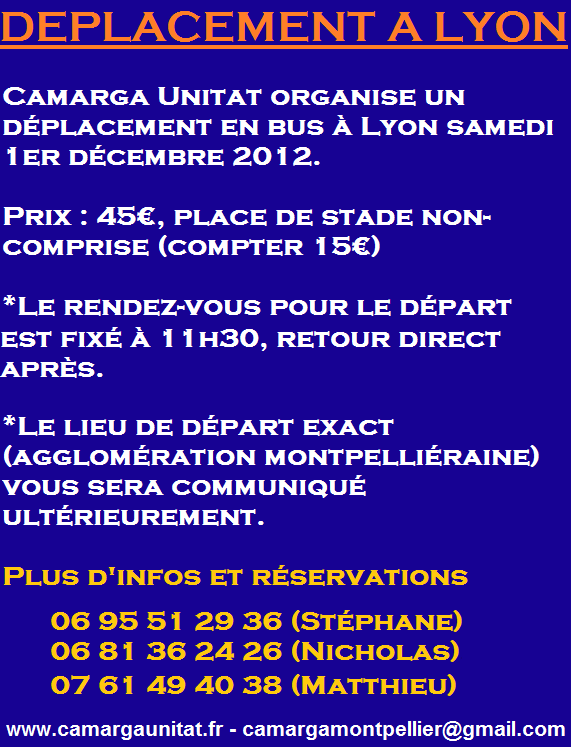 CAMARGA UNITAT : Déplacement à Lyon samedi 1er décembre Deplyo12